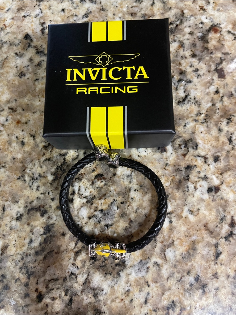 Invicta Black Braided Leather Bracelet with Silver Accents
